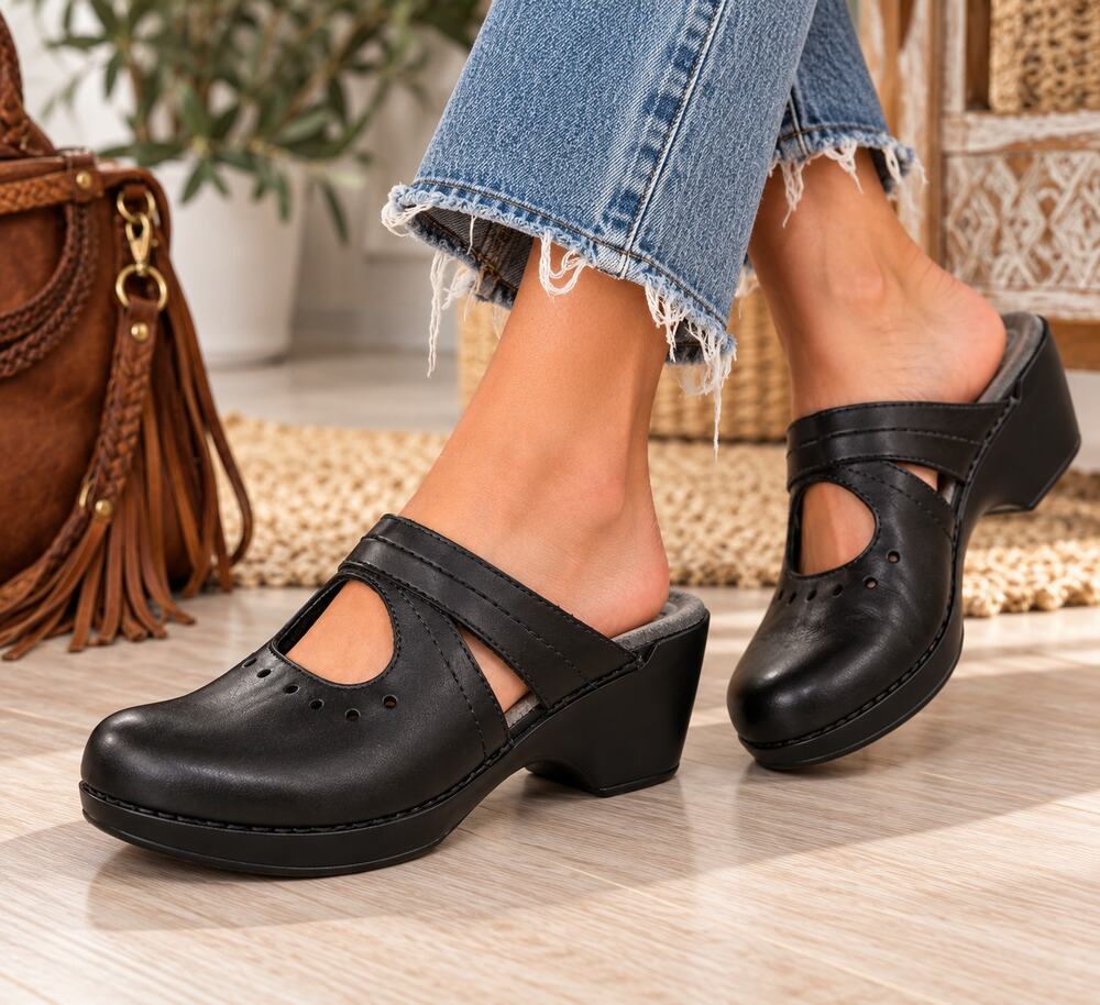 Dansko Black Leather Clog Mule Shoes Size 9 - 40 Comfort Slip-On Heels